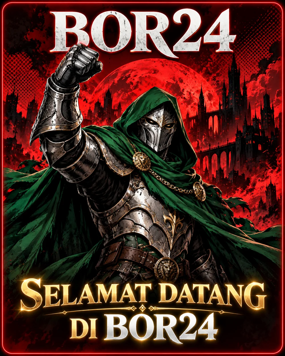 Banner BOR24 dengan karakter berzirah dan ucapan Selamat Datang di BOR24